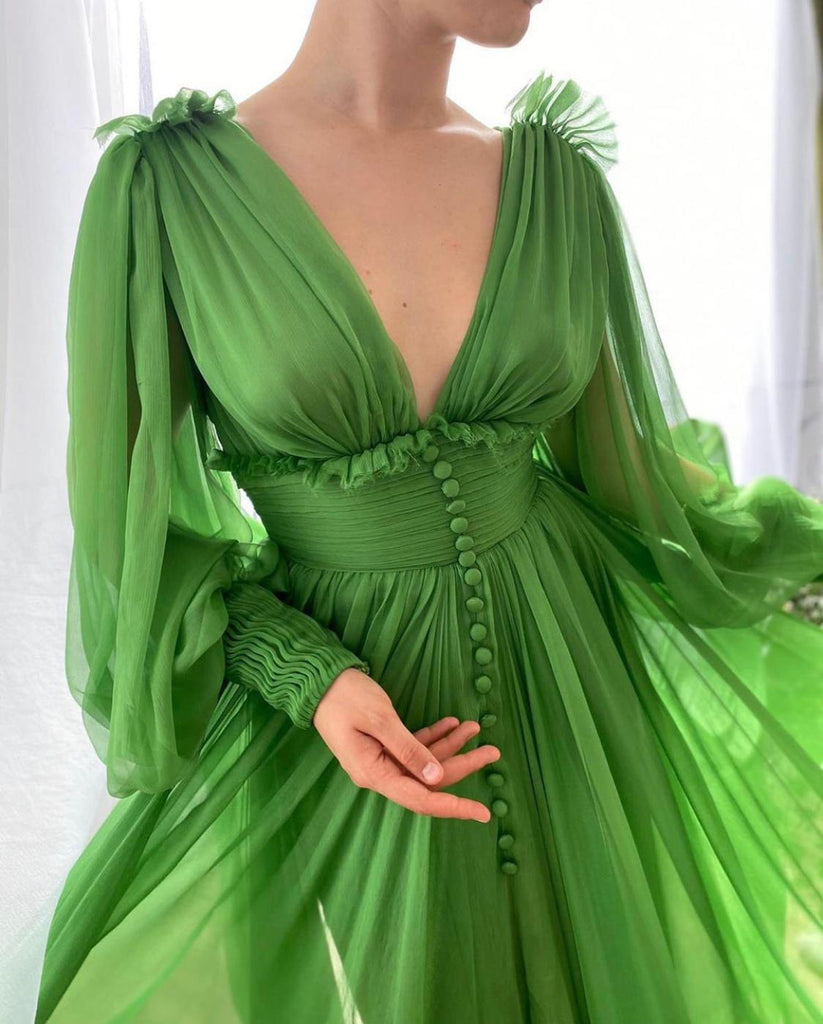 Draped Kelly Green Gown | Teuta Matoshi